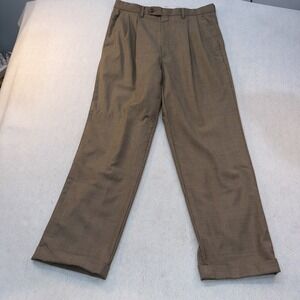 Lauren Ralph Lauren Pleated Pants Men 33x29.5 Brown 100% Wool Cuffed Glen Check